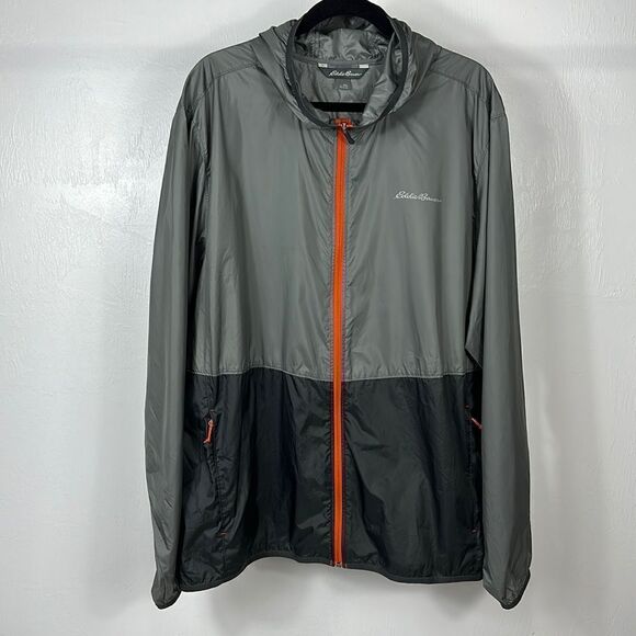 Eddie Bauer Gray Colorblock Hooded Windbreaker Jacket Size 2XL - Picture 1 of 11